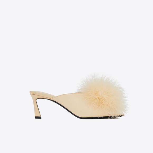 Saint Laurent Mae mules in crepe satin with feathers - Picture 2 of 6